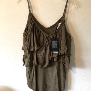 Chaser Olive Green Ruffle Spaghetti Strap Camisole